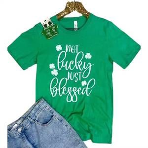 NEW HOUSE OF RODAN women's not lucky just blessed tee in green